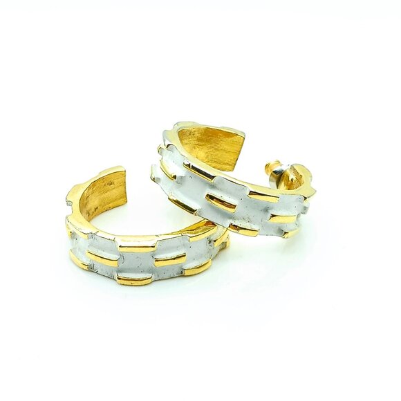 Fabulous Napier Mod Hoop Earrings, Gold Tone and White Enamel 1973, Francis Fuji - Picture 4 of 5